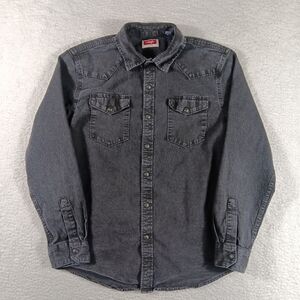 Wrangler Shirt Mens Large Black Denim Pearl Snap Cowboy Western Rodeo Workwear